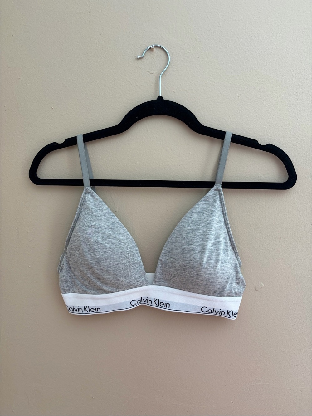 Calvin Klein Light Gray Triangle Bralette with White Logo Band